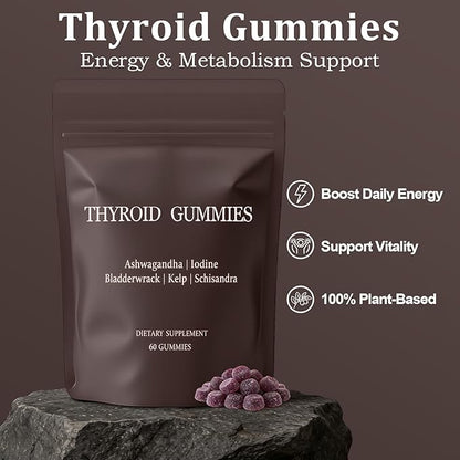 Thyroid Gummies for Women, Selenium Zinc Iodine L-Tyrosine Ashwagandha Gummies, Thyroid Bloom, Body Balance & Support - 60 Count