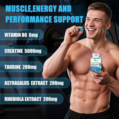 Creatine Gummies Monohydrate Complex 5000mg 60 Count Gummies Taurine + Vitamin B6 for Muscle Strength, Muscle Builder, Energy Boost, Pre Workout (60 Count (Pack of 1))
