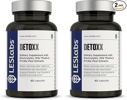 LES Labs DeToxx – Better Mornings & Recovery, Liver Support, Electrolyte Replenishment & Glutathione Support – Prickly Pear, Milk Thistle & NAC – Non-GMO Supplement – 60 Capsules (Pack of 2)