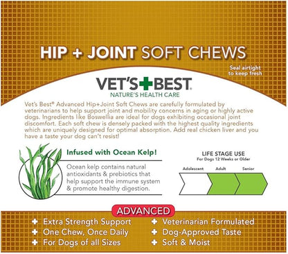 Vet's Best Advanced Hip & Joint Soft Chew Dog Supplements - Formulated with Glucosamine and Chondroitin to Support Dog Joint and Cartilage Health -30 Day Supply