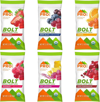 PROBAR - BOLT Organic Energy Chews,Variety Pack,Strawberry,Berry Blast,Orange,Raspberry,Pink Lemonade,Cranberry Pomegranate - Gluten-Free,USDA Certified Organic - Flavors May Vary,(Pack of 24)