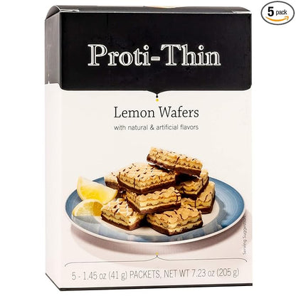 Proti-Thin High Protein Lemon Wafer Squares, Low Sugar, Low Carb, Aspartame Free, Diet Wafer Bars, Healthy Snack, 5 Servings, 2 Wafers per Serving
