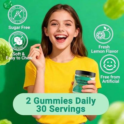 Liposomal Sulforaphane Supplement Gummies 150mg - Organic Broccoli Sprout Extract Supplement with Glucoraphanin, White Mustard for Antioxidant, Detox - Sugar Free, Lemon Flavored,120 Counts