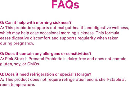 Pink Stork Prenatal Probiotics for Women - Vitamin B6, Prebiotics, Morning Sickness, Gut Microbiome, Pregnancy Probiotic, Immune Support, Pregnancy Must Haves - 60 Capsules
