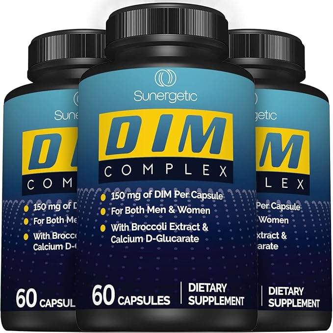 Sunergetic Premium DIM Supplement – 150mg diindolylmethane, Broccoli, Calcium D-Glucarate & Bioperine for Men & Women – DIM Complex for Menopause Support & Balance - 60 Capsules (Pack of 2)