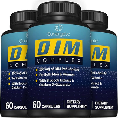 Sunergetic Premium DIM Supplement – 150mg diindolylmethane, Broccoli, Calcium D-Glucarate & Bioperine for Men & Women – DIM Complex for Menopause Support & Balance - 60 Capsules (Pack of 2)