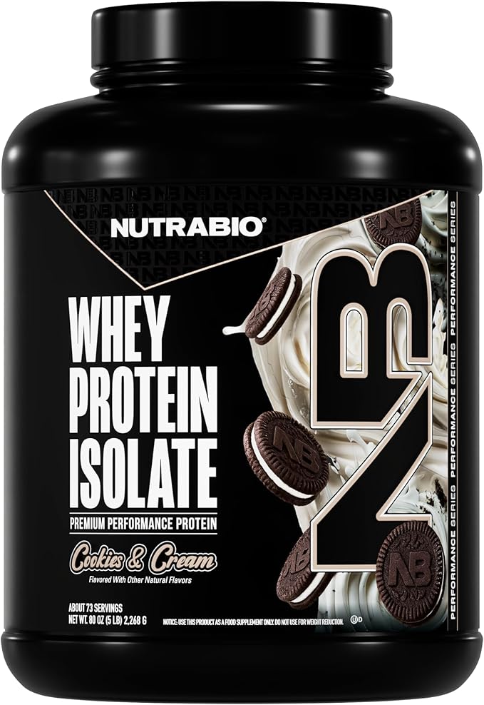 NutraBio 100% Whey Protein Isolate Protein Powder, 25g Protein with Complete Amino Acid Profile, Soy and Gluten Free, Low Carb and Low Calorie Whey Protein Powder, Cookies & Cream, 5 Lbs.
