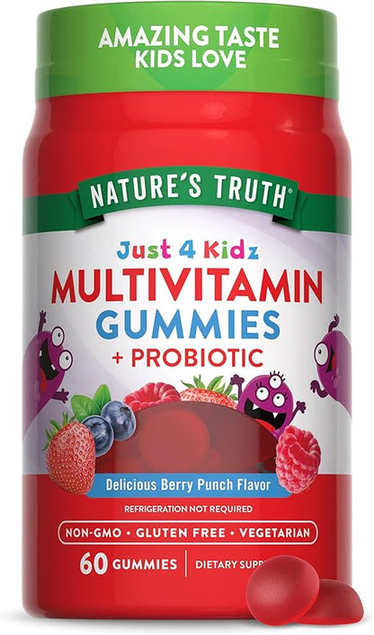 Nature's Truth Kids Multivitamin Gummies with Probiotics | 60 count | Berry Punch Flavor | Vegetarian, Non-GMO & Gluten Free Supplement