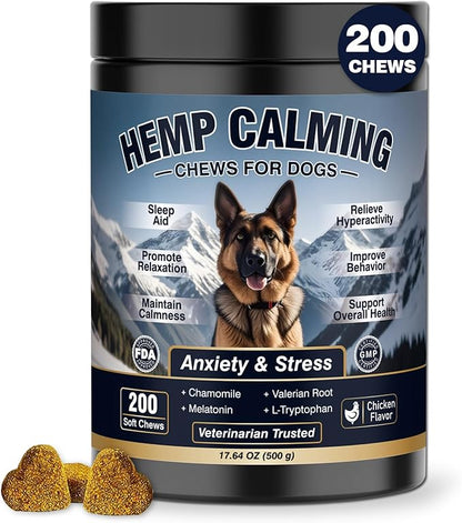 Calming Chews for Dogs 200ct, Dog Calming Chews - Anxiety and Stress Relief Treats Melatonin Bites Sleep Aid for Small/Medium/Large Dogs Calm Dog - Separation, Fireworks, Thunder, Barking - Chicken