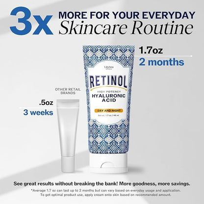 LilyAna Naturals Retinol Cream - Anti-Aging Moisturizer for Face & Neck, Made in USA, Wrinkle Reduction - 1.7oz, 2 Pack