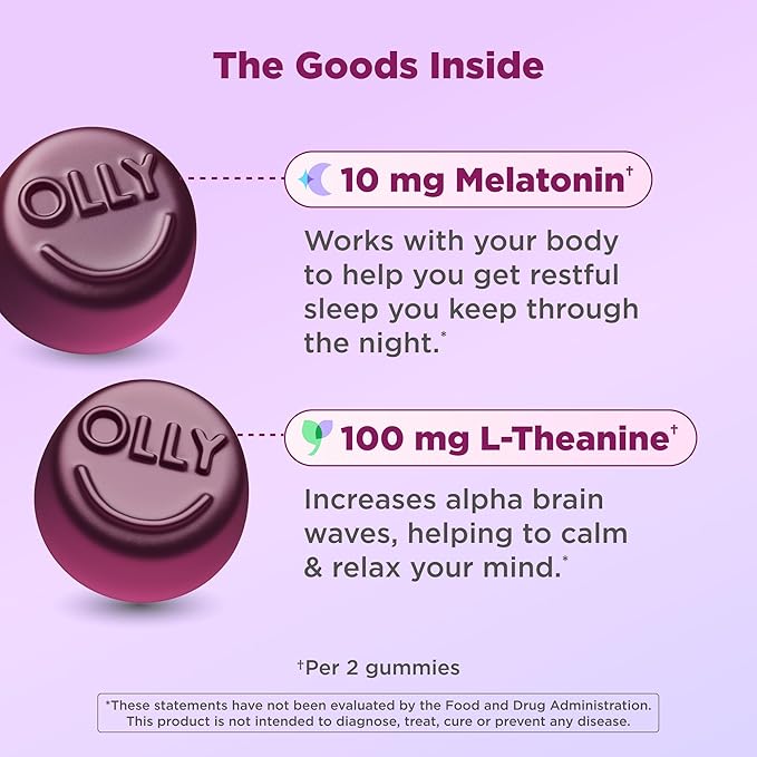 OLLY Max Strength Sleep Gummy, 10mg Melatonin, L-Theanine, Chamomile, Lemon Balm, Sugar Free, Vegetarian Sleep Aid, Strawberry - 50 Count