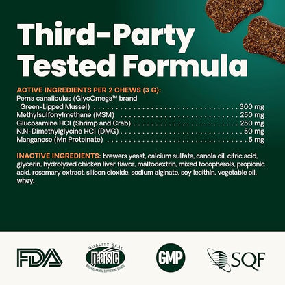 VetriScience Healthy Hip & Joint Chews, GlycoFlex Glucosamine and Green-Lipped Mussel Joint Support Supplement for Cats, Promote Mobility and Protect Joints, Chicken, 60 Count