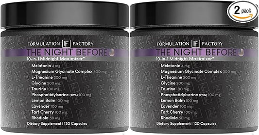 Formulation Factory 10-in1 Magnesium Glycinate Sleep Aid - The Night Before Recovery Complex with Melatonin & L-Theanine - Natural Relaxation Support (4 Month Supply, 240 Capsules)
