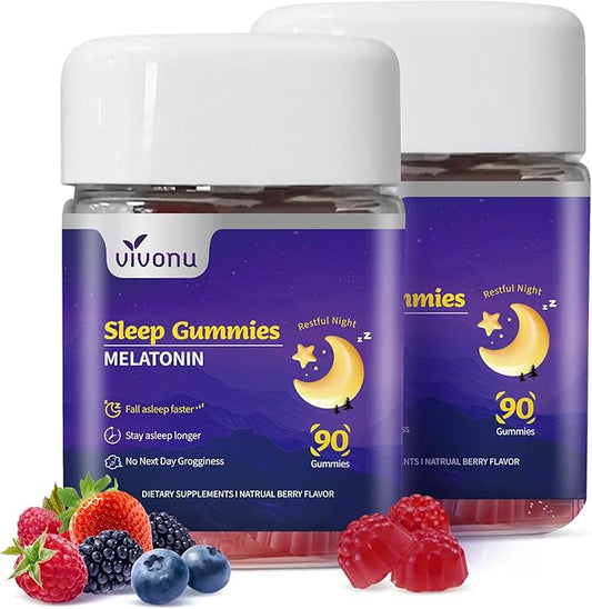 Melatonin Gummies 10mg, 9-in-1 Natural Herbal Sleep Aids for Adults, Sleep Gummies with Magnesium Glycinate, Valerian Root, L-Theanine and Vitamin B6, etc, 45 Days Supply, Non GMO, Berry Flavored