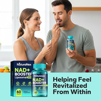 Liposomal NAD+ Supplement 650mg, NAD+, Resveratrol & Quercetin Complex for Cellular Energy, Third-Party Tested, NMN Supplement Alternative, 60 Capsules