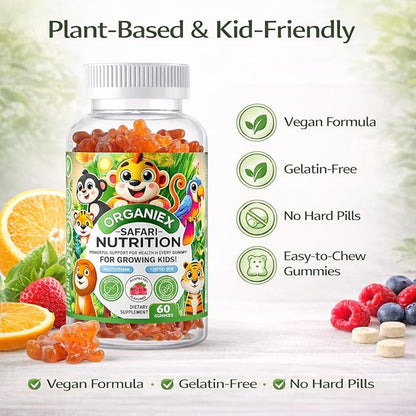 Kids Multivitamin Gummies with Iron & Zinc (Ages 2+) | Daily Kids Vitamins with Vitamin C, D3, B12 & Folate | Vegan, Non-GMO, Gluten-Free, Pectin-Based | Raspberry Flavor | 60 Count