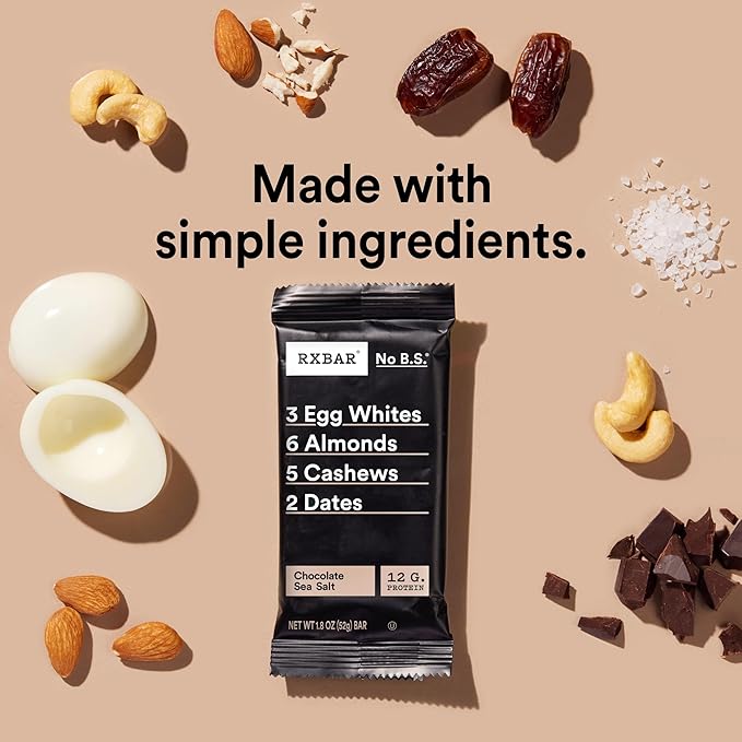 RXBAR Protein Bars, Protein Snack, Snack Bars, Chocolate Sea Salt, 18.3oz Box (10 Count)