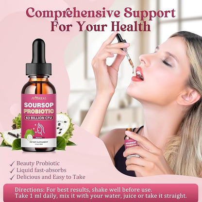 Soursop Probiotic Liquid Drops, Soursop Bitters Liquid with Probiotic Beauty Collagen Boost for Hair, Skin, and Nails, Immune Boost