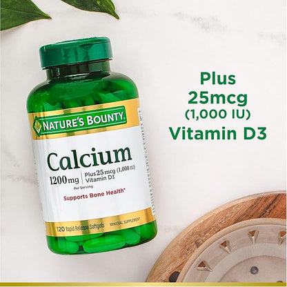 Nature's Bounty Calcium 1200 mg with Vitamin D3 - Bone Health Softgels, Calcium and Vitamin D Supplement, 120 Ct (2-Pack)