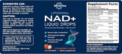Liposomal NAD Supplement - 1200mg NAD+ Liquid Drops for Women & Men, Nicotinamide Riboside with Resveratrol, PQQ, CoQ10, Quercetin for Anti-Aging, Brain & Cellular Mitochondrial, Strawberry 4 Fl Oz