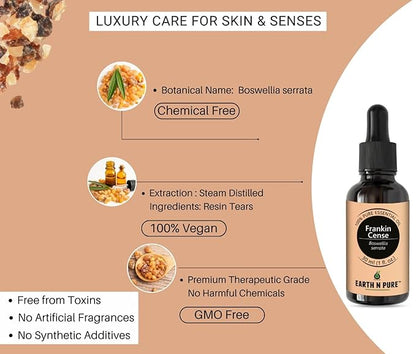 Earth N Pure Frankincense Essential Oil Steam Distilled, Undiluted, Natural and Therapeutic Grade with Glass Dropper 100 ml