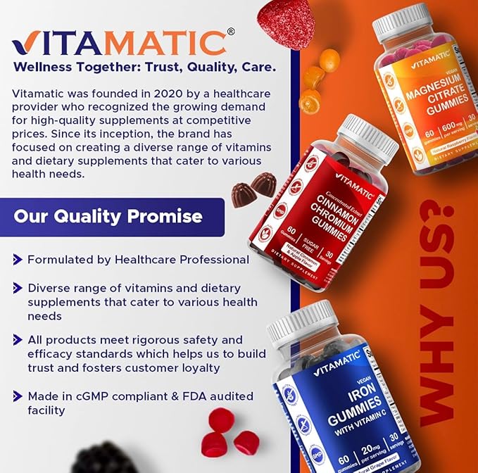 Vitamatic Prebiotic Fiber Gummies for Adults – 2 Pack (Total 120 Gummies) 7g Fiber per Serving | Extra Strength | Zero Sugar Added | Pectin-Based | Digestive Health & Regularity Support