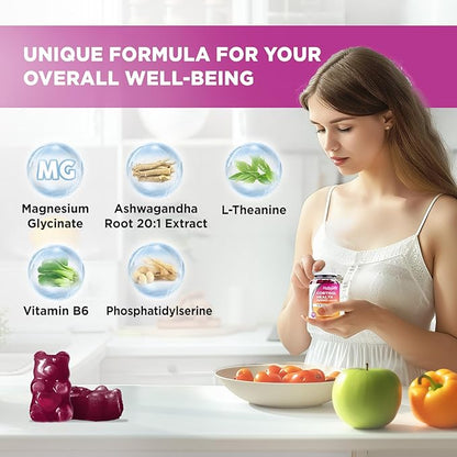 Cortisol Supplements for Women Men, Cortisol Gummies with Ashwagandha, Magnesium, L-Theanine, Phosphatidylserine, B6 for Cortisol Detox, Relaxation, Sleep, Focus, Sugar-Free, Vegan, 120