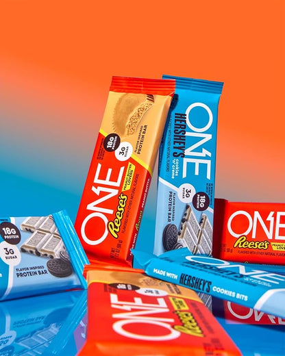 ONE Protein Bars, Hershey's Cookies 'n' Creme, Gluten Free with 18g Protein and 3g Sugar, Pantry Staples, 2.12 oz (12 Count)