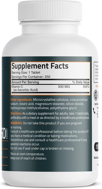 Bronson Vitamin C 500 MG Supports a Healthy Immune System & Antioxidant Protection, Non-GMO, 250 Vegetarian Tablets