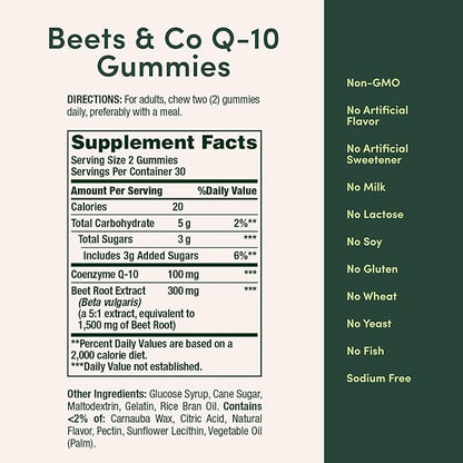Nature’s Bounty Beets & Co Q-10 Gummies for Heart Health, Coenzyme Q10, Beet Root Extract, Supports Healthy Circulation and Heart Function, Cellular Energy Production, Raspberry Flavor, 60 Gummies