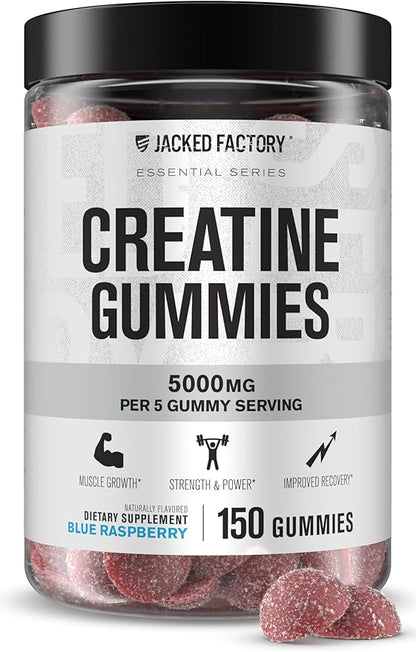 Jacked Factory Creatine Gummies 5g Daily Dose (1g per Gummy) - Creatine Gummy for Men and Women, Vegan-Friendly, Travel-Friendly, Third-Party Tested - 150 Gummies, Blue Raspberry