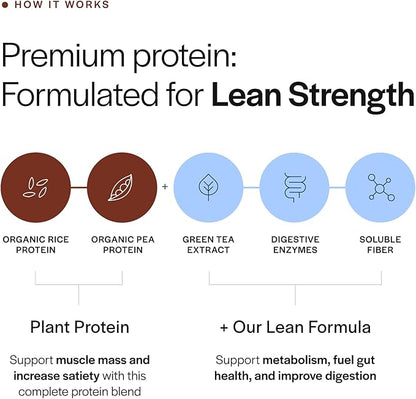 Gainful Lean Plant Protein Powder, 20g Plant Protein per Serving, Unflavored, Supports Lean Muscle, Metabolism, & Satiety, with Green Tea Extract, Digestive Enzymes, Organic Fiber, Vegan, 14 Servings