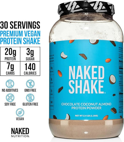 NAKED Shake - Chocolate Coconut Almond Protein Powder - Flavored Plant Based Protein from US & Canadian Farms with MCT Oil, Gluten-Free, Soy-Free, No GMOs or Artificial Sweeteners - 30 Servings