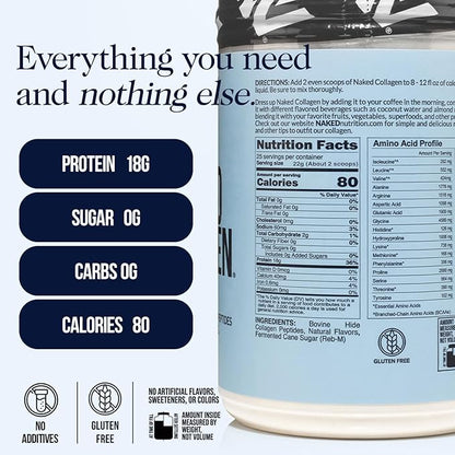 NAKED Caramel Collagen Peptides Protein Powder, 25 Servings, Pasture-Raised, Grass-Fed Hydrolyzed Collagen Supplement, Paleo Friendly, Non-GMO, Keto, Gluten Free, 20oz