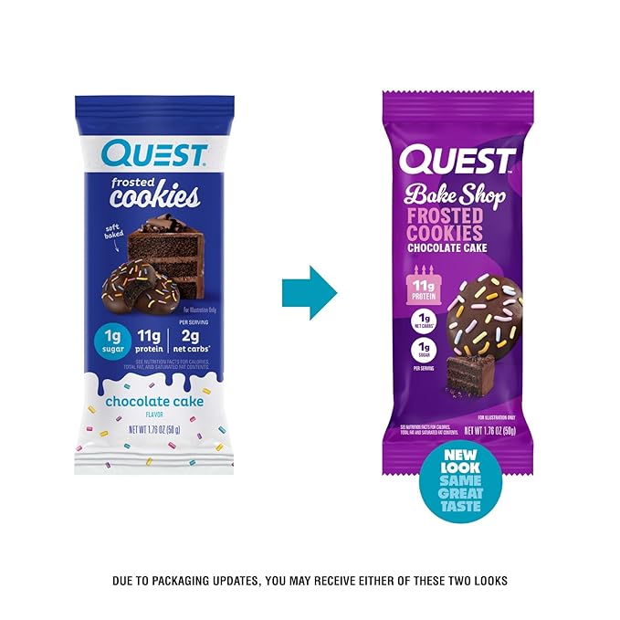 Quest Nutrition Frosted Cookies Twin Pack, Chocolate Cake, 1g Sugar, 11g Protein, 1g Net Carbs, Gluten Free, 16 Cookies