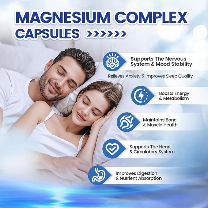 1000mg Magnesium Complex Capsules, 8 Elemental with Magnesium Glycinate, Citrate, Malate, Taurate, Oxide, Carbonate, Aspartate, Orotate for Bones, Muscle, Recovery, Energy, Vegan Non-GMO, 4 Bottle