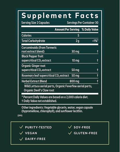 Gaia Herbs Turmeric Supreme Ache- Helps Provide Relief of Occasional Aches - with Turmeric Curcumin, Black Pepper, Devil’s Claw, Ginger, Feverfew & More - 60 Liquid Phyto-Capsules(30-Day Supply)