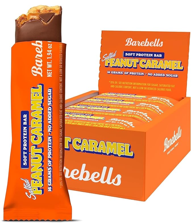 Barebells Soft Protein Bars Salted Peanut Caramel - 12 Bars, Pack of 1-16g High Protein Treats - Chocolate Nutrition Bar with 1g Total Sugars - On The Go Breakfast or Post-Workout Snack