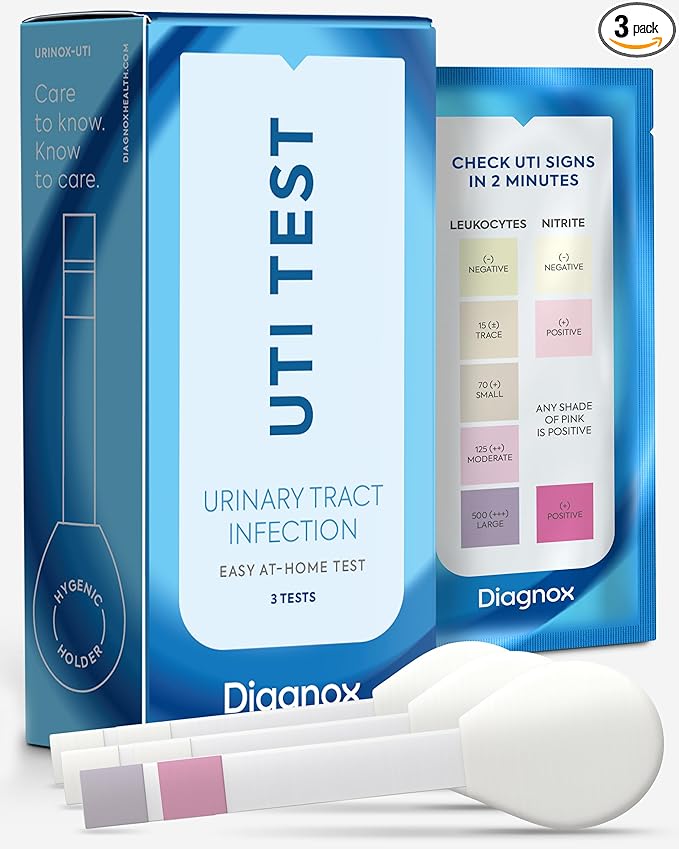 Diagnox Health UTI Test Strips, Early Detecion of Urinary Tract Infections, Quick & Reliable Results in Minutes, Easy to Use At Home UTI Test for Men & Women, 3 Count