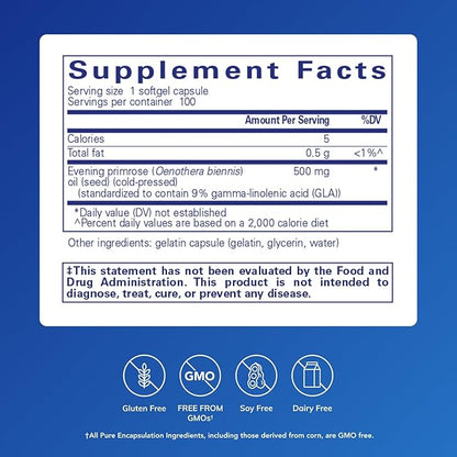 Pure Encapsulations E.P.O. (Evening Primrose Oil) | Hypoallergenic Dietary Supplement Containing 9% GLA | 100 Softgel Capsules