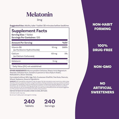 Natrol Melatonin 3 mg, Dietary Supplement for Restful Sleep, Sleep Supplements for Adults, 240 Melatonin Tablets, 240 Day Supply