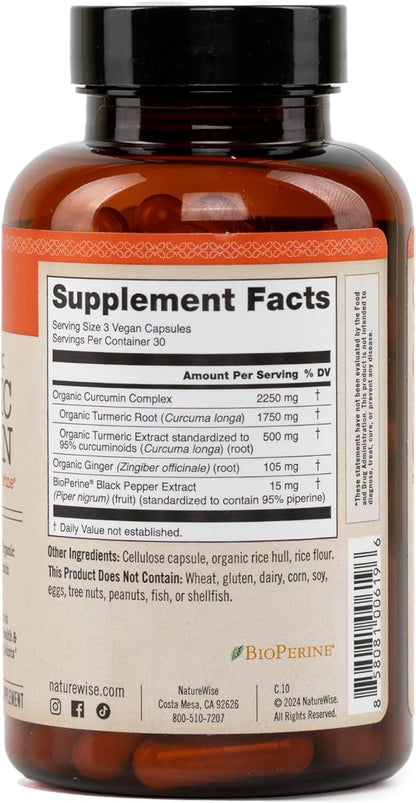 NatureWise Curcumin Turmeric 2250mg - 95% Curcuminoids & BioPerine Black Pepper Extract for Advanced Absorption - Daily Joint and Immune Health Support - Vegan, Non-GMO, 90 Count[30-Day Supply]