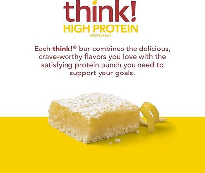 think! Protein Bars, High Protein Snacks, Gluten Free, Sugar Free Energy Bar with Whey Protein Isolate, Lemon Delight, Nutrition Bars without Artificial Sweeteners, 2.1 Oz (30 Count)