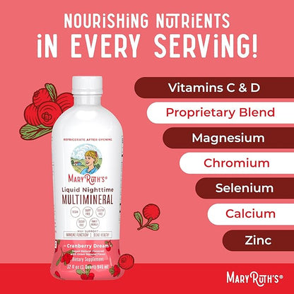 MaryRuth's Liquid Nighttime Multimineral | No Melatonin | Bedtime Routine | Magnesium Citrate | Calcium | Zinc | Vitamin D3| Available in 4 Flavor - Vegan | Sugar Free | Gluten Free | 32 Oz