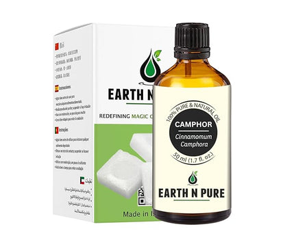 Earth N Pure Camphor Oil | Kapoor Oil | 100% Pure & Natural, Therapeutic Grade | Undiluted Essential Oil for Skincare, Hair Care, Aroma & Massage - 50 ML