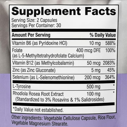 BOND Thyroid Complex, Thyroid Support Supplement for Women & Men, Selenium 200mcg, L-Tyrosine 500mg, Natural Energy & Metabolism Booster with Zinc & Rhodiola Extract, Iodine Free - 60 Capsules (2/day)