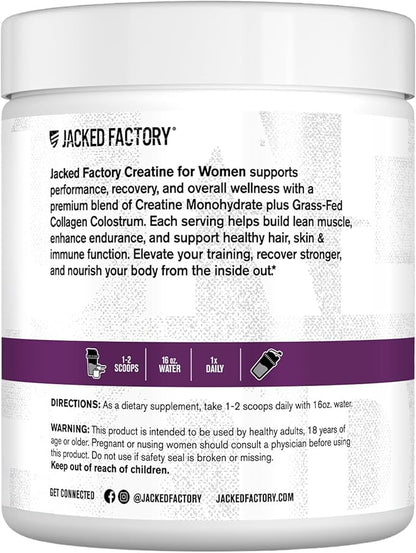 Jacked Factory Creatine for Women - Creatine Monohydrate with Collagen + Colostrum to Support Workout Performance, Lean Muscle Growth, Healthy Hair, Skin, & Nails - 30 Servings, Watermelon