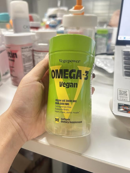 Vegan Omega-3 Algae DHA Supplements - 2000mg Algae Oil, Plant-Based Prenatal Algal DHA, 90 Carrageenan Free Softgels -Sustainable Fish Oil Alternative Supports Brain, Heart, Eyes, Joint Health