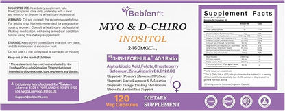 13-in-1 Myo Inositol & D-Chiro Inositol for Women,2460mg-40:1 Ratio Supplement Plus Alpha Lipoic Acid/Folate/Vitex/Magnesium,240 Vegan Capsules