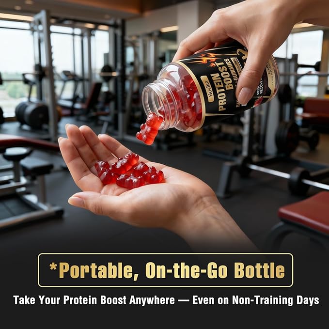 Whey Protein Gummies, 9g Protein per Serving, Easy to Take Snacks for Men & Women, Recovery + Supplement Gummies for Protein Boost, Muscle, Energy Support, Strawberry Flavor, 90 Gummies
